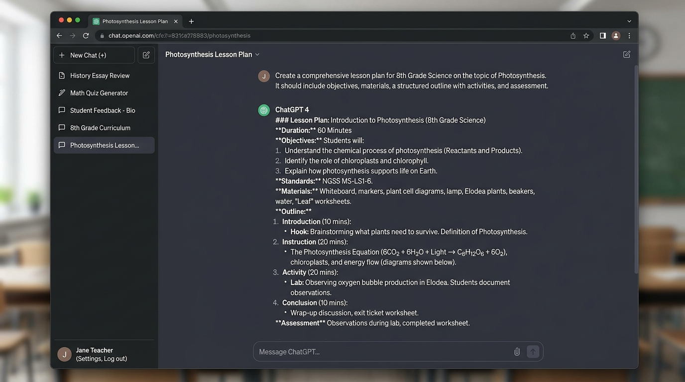 ChatGPT教育界面示例：教师使用ChatGPT生成教案