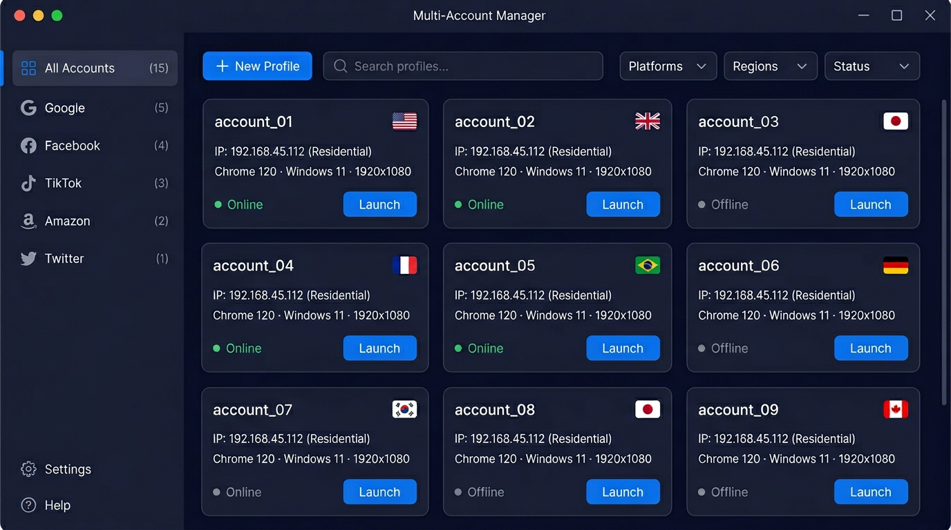 指纹浏览器多账号管理示意