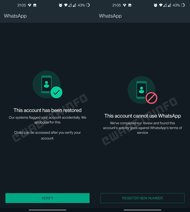 WhatsApp 账号被封禁时显示的错误页面
