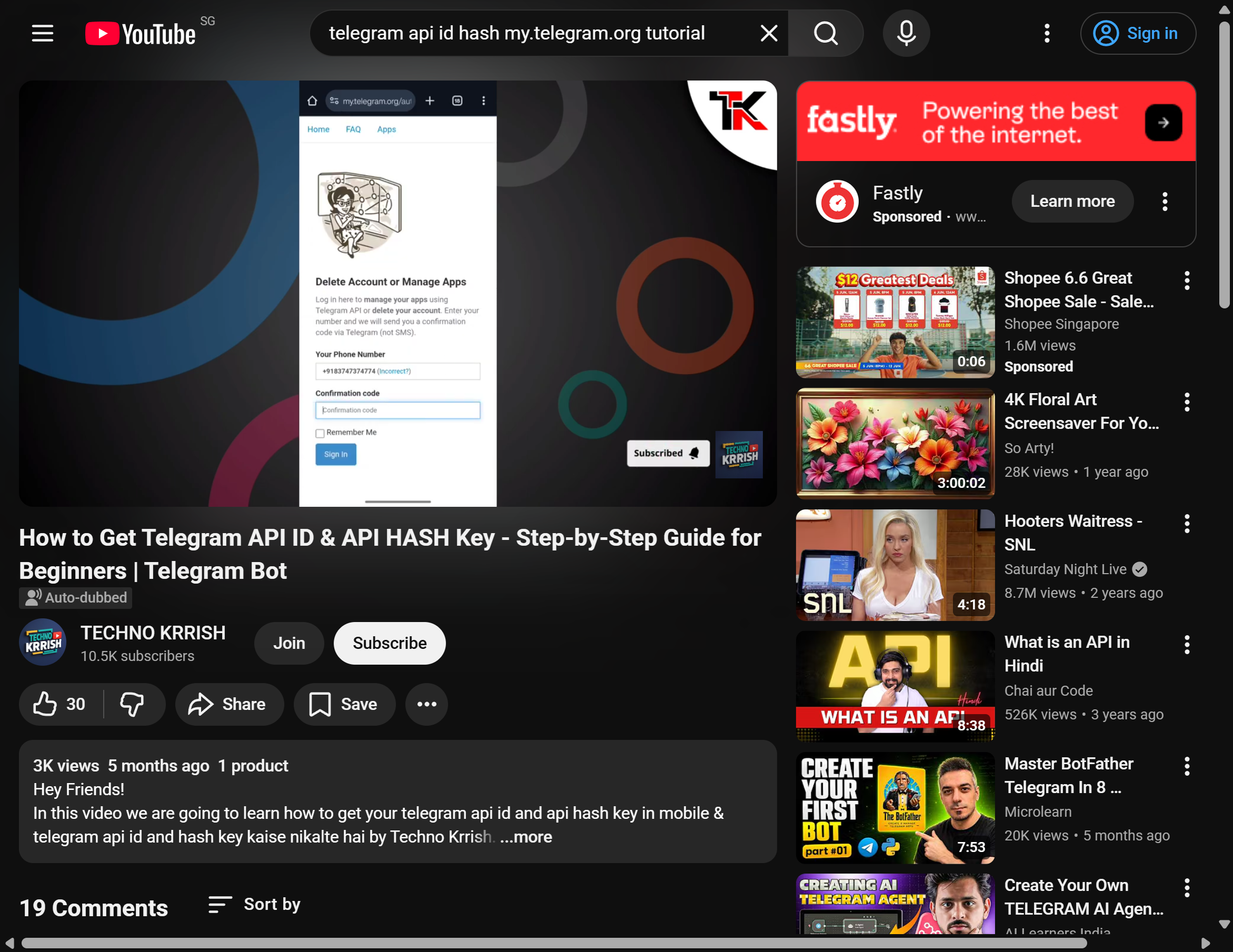 YouTube 教程演示 my.telegram.org 手机端登录