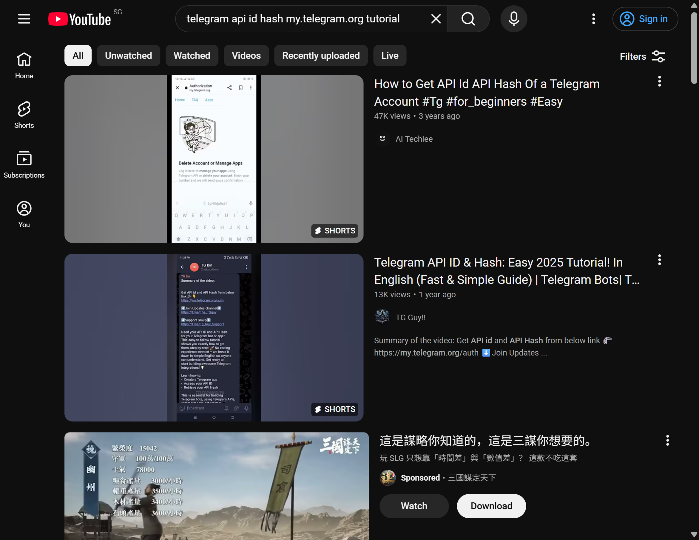 YouTube 上 Telegram API ID 与 Hash 申请教程合集